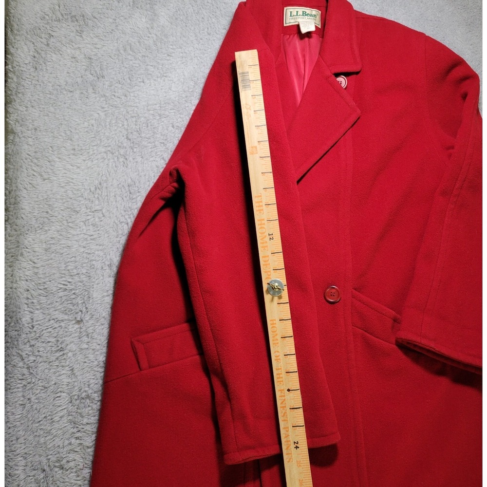 Vintage LL‎ Bean Wool Coat Womens 14 Red Long Coat Double Breast Classic Jacket - Picture 5 of 9